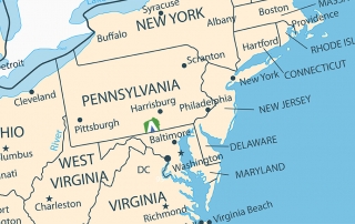 Adams county PA in relation to other cities in the US Northeast